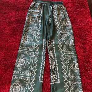 Soft silky semi wide leg pants.  Very comfortable.